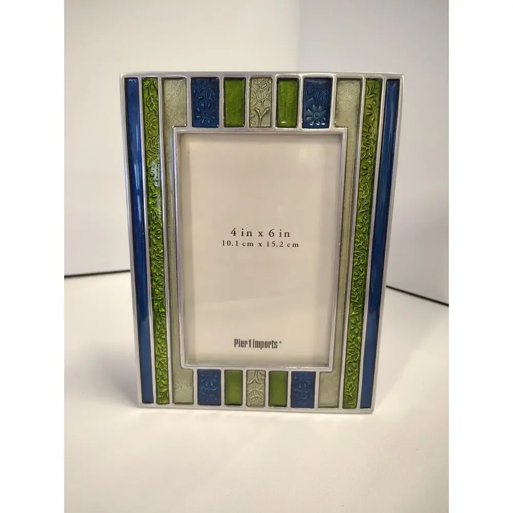 Pier 1 Imports Vintage Photo Frame 4x6 Blue Green Silver Aluminum Cloisonné